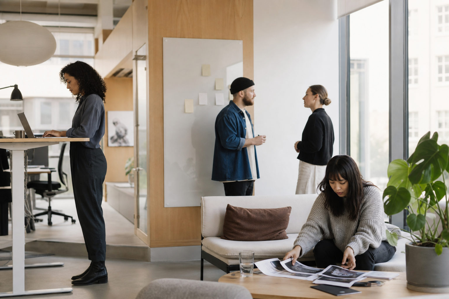 Scandinavian marketing office with employees naturally working together