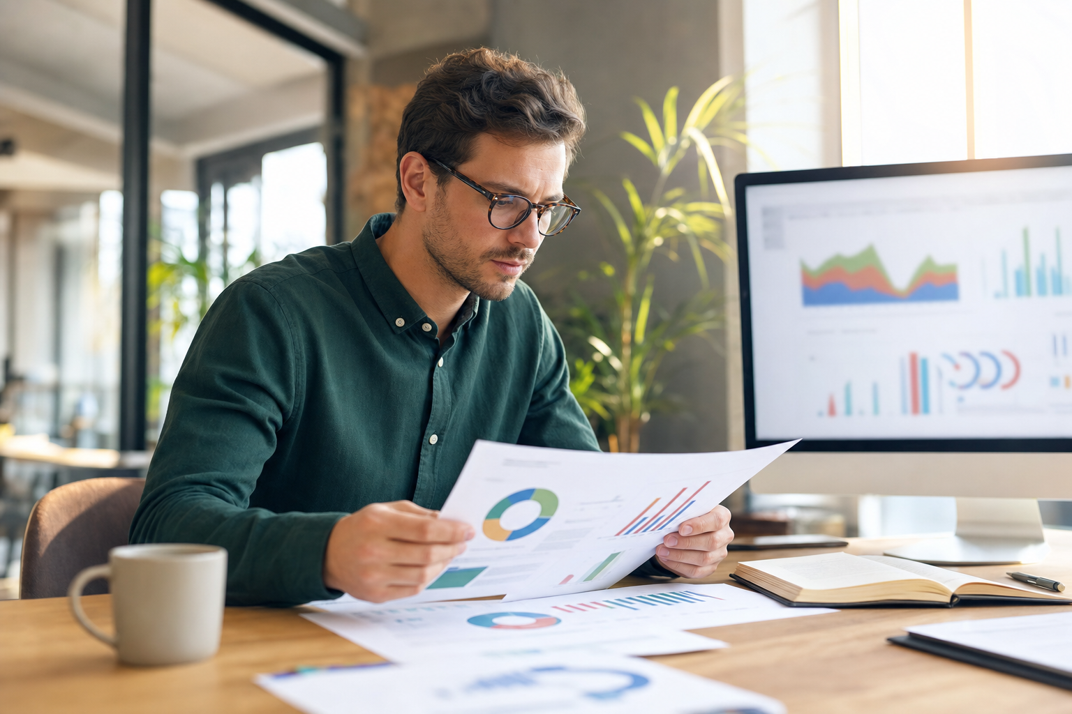 Marketing analyst reviewing campaign reports and conversion metrics